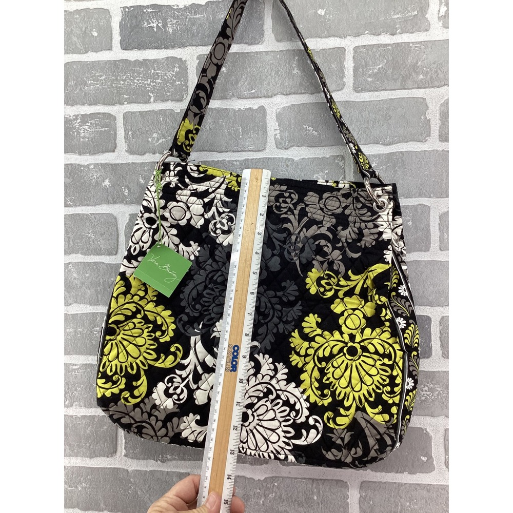 Vera Bradley Holiday Tote Baroque Quilted Floral Shoulder Bag Black Lime Green - Picture 5 of 6